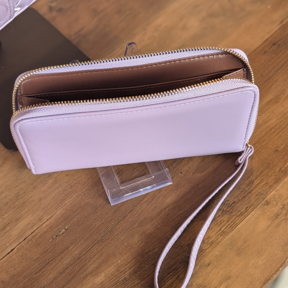 Large Square Woven Tote Bag W/Matching Wallet And Heart Charm 💜 Lavender - Picture 6 of 12